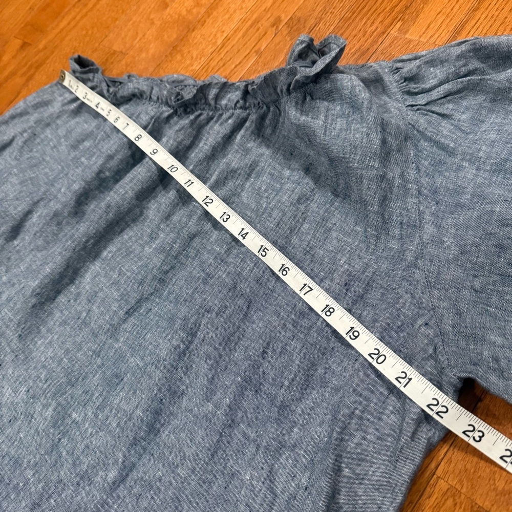 LAKE Milly One Shoulder Puff Sleeve Linen Midi Dress Womens Large Blue Coastal - Picture 7 of 10